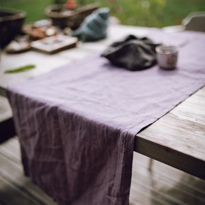 Linen table runner in dusty lavender color, handmade table runner, stonewashed linen table runner image 2
