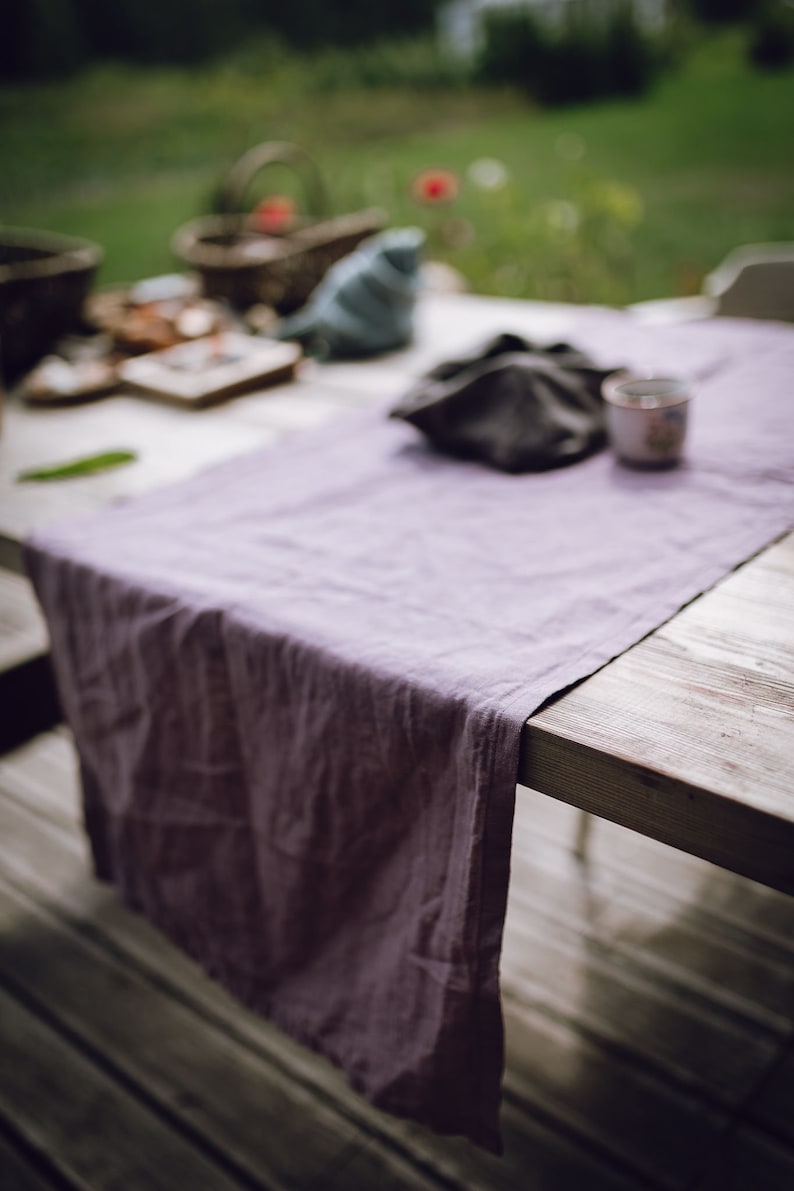 Linen table runner in dusty lavender color, handmade table runner, stonewashed linen table runner image 2