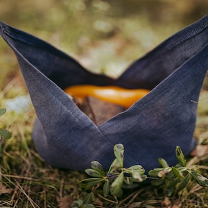 Linen Bento bag, Origami bag, Natural pure linen bread loaf bag, organic food storage, linen picnic bag image 1