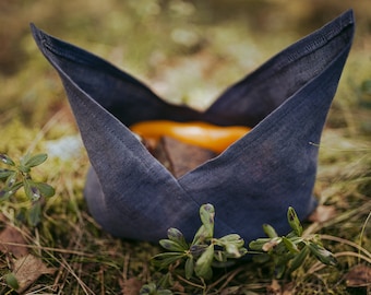 Linen Bento bag, Origami bag, Natural pure linen bread loaf bag, organic food storage, linen picnic bag