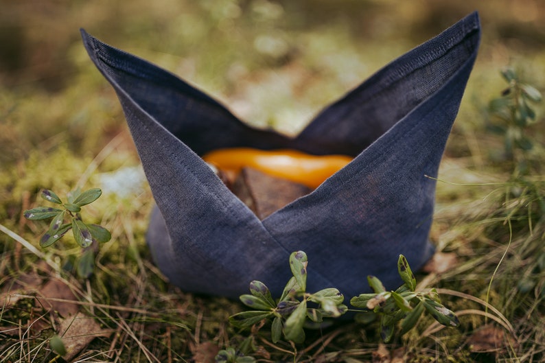 Linen Bento bag, Origami bag, Natural pure linen bread loaf bag, organic food storage, linen picnic bag image 1