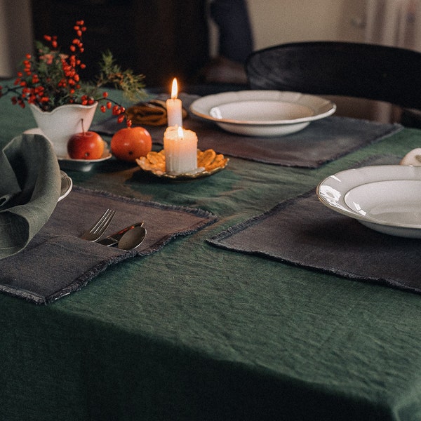 Green linen Tablecloth. Christmas tablecloth. Stonewashed linen tablecloth. Handmade tablecloth. Custom made tablecloth.