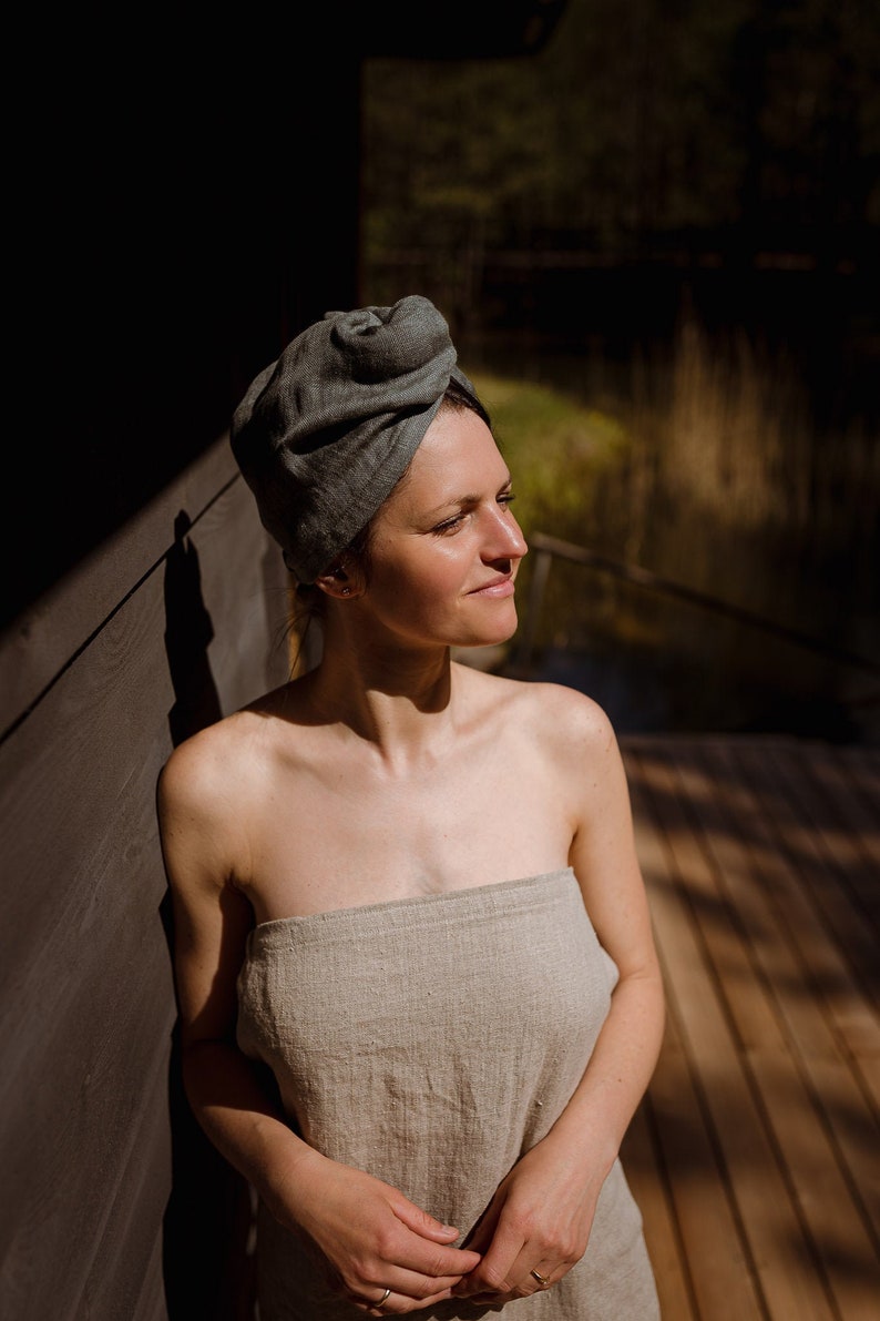 Linen Hair Towel / Natural Linen Sauna Wrap /pure Linen Spa Turban