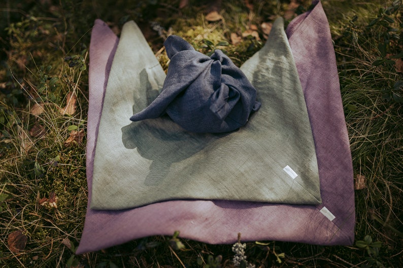 Linen Bento bag, Origami bag, Natural pure linen bread loaf bag, organic food storage, linen picnic bag image 3