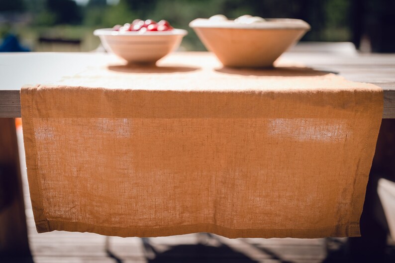 Mustard linen table runner, handmade table runner, stonewashed linen table runner image 4