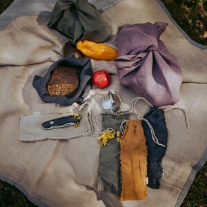 Linen Bento bag, Origami bag, Natural pure linen bread loaf bag, organic food storage, linen picnic bag image 7