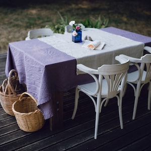 Stoffig lavendel linnen tafelkleed. Tafelkleed van natuurlijk vlas. Stonewashed linnen tafelkleed. Handgemaakt tafelkleed.