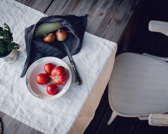 Cream White Linen Table Runner: Handmade Stonewashed Linen