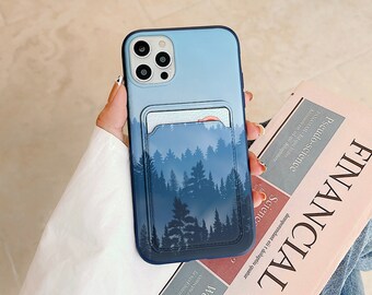 Blue forest card pocket case for iPhone 14 15 Pro max iPhone 13 mini iPhone 12 Pro Max iPhone 11 iPhone XR XS Max iPhone X se 2020 in368