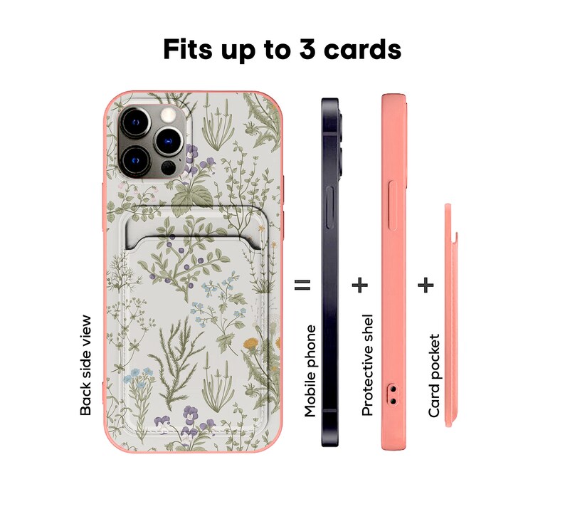 Floral card pocket case for iPhone 14 15 Pro max 13 12 mini iPhone 11 gift iPhone XR XS Max iPhone X botanical 8 Plus iPhone SE 2022 in06 image 5