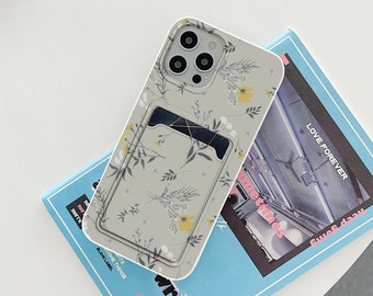 Floral card pocket case for iPhone 14 15 Pro max iPhone 12 Pro Max case iPhone 11 iPhone XR iPhone XS Max iPhoneX Case iPhone 7 8 Plus  in08