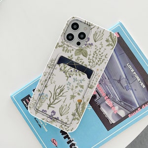 Floral card pocket case for iPhone 14 15 Pro max 13 12 mini iPhone 11 gift iPhone XR XS Max iPhone X botanical 8 Plus iPhone SE 2022 in06 image 2