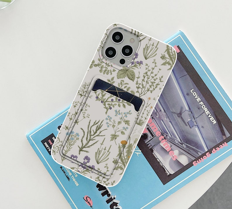 Floral card pocket case for iPhone 14 15 Pro max 13 12 mini iPhone 11 gift iPhone XR XS Max iPhone X botanical 8 Plus iPhone SE 2022 in06 image 2