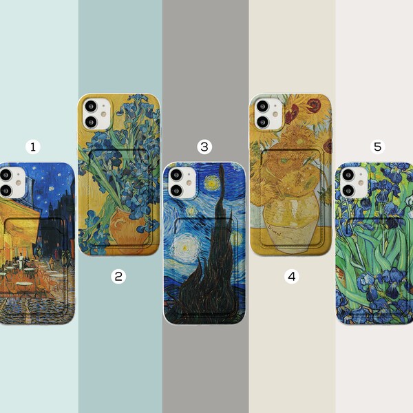 Van Gogh card pocket case for iPhone 14 15 pro 12 Pro Max case iPhone 11 iPhone XR iPhone XS Max iPhone X iPhone 8 Plus 7 6 iPhone SE in91