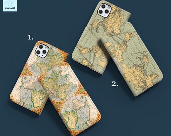 World map wallet flip case for Google Pixel 7a 5a 6a 6 4a iPhone 14 15 13 mini 12 11 xr 7 8 Samsung S21 S20 FE S22 Ultra S10 A71 a32 in62w