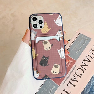 Cat card pocket case for iPhone 14 15 Pro max iPhone 12 Pro Max case iPhone 11 iPhone XR iPhone XS Max iPhone X Case iPhone 7 8 Plus  in207