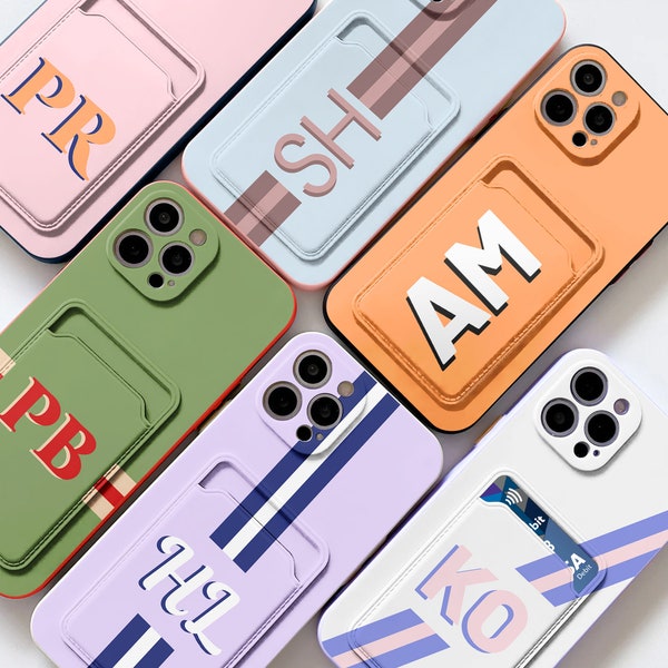 Custom initial card pocket case for iPhone 15 plus 14 13 pro max 12 mini 11 iPhone XR XS X 7 8 6 Samsung S24 Ultra S23 FE S22 S21 S20 in-d