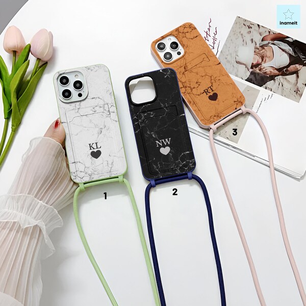 Custom initial lanyard card pocket case for iPhone 13 iPhone 15 pro max iPhone 14 plus iPhone 12 iPhone 11 iPhone XR iPhone 8 SE 2020 in454