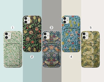 Retro floral card pocket case for iPhone 14 15 Pro max iPhone 12 Pro Max iPhone 11 iPhone XR iPhone XS Max iPhone X iPhone 8 Plus   in65