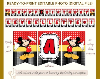 Plantilla de pancarta de cumpleaños de Mickey Mouse: fondo fotográfico imprimible: decoración de fiesta DIY (archivo digital)