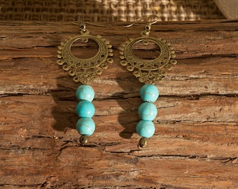 Turquoise Bohemian Bronze Circle Earrings