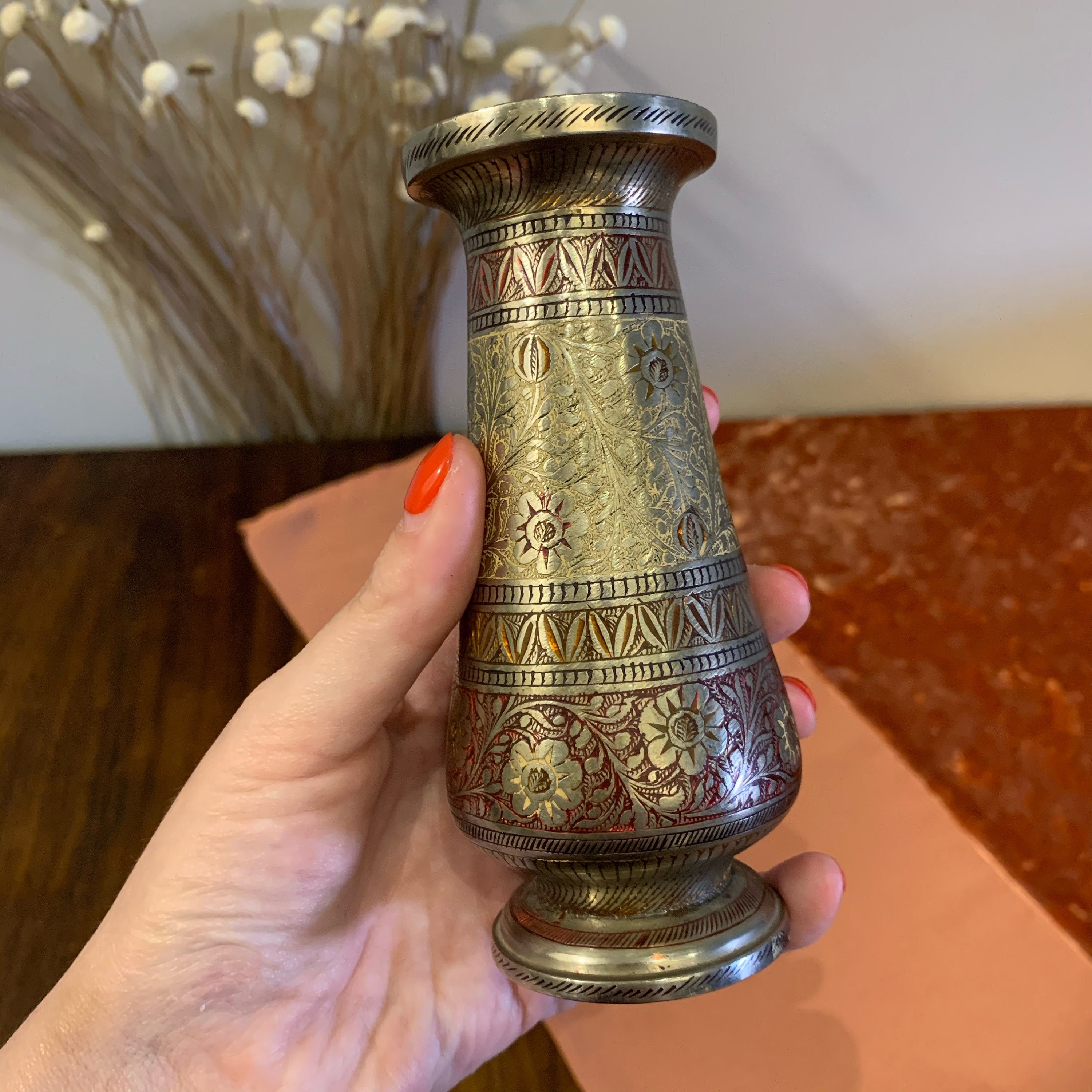 Etched Pewter Vase Etsy