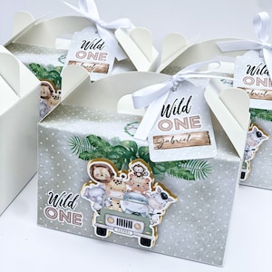 Safari-Partybox | Dschungel-Geburtstagsdekorationen | Wild One Geschenkboxen | Personalisiertes Safari-Party-Set