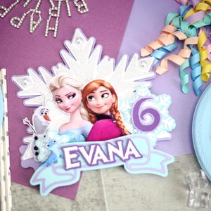 Frozen Cake Topper with Name – Elsa, Anna & Olaf – Personalized Princess Birthday Decor – Custom Girl Party Cake Decoration