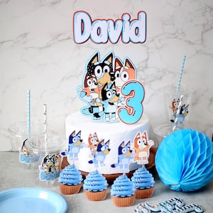 Personalized Blue Birthday Cake Topper– Blue Dog Cake Topper – Bluey Party for Boy or Girl – Bluey Birthday Topper - Bluey Cake Topper