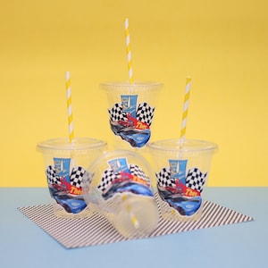 Cars Party Cups, Cars cups birthday party, Cars cups party decorations, Cars party decorations, Disposable Plastic Cups w/Lids and Straws