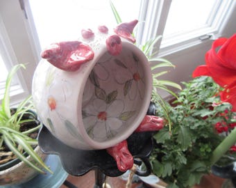 Cerdito salado, margaritas, cerámica, torneado a torno, hecho a mano