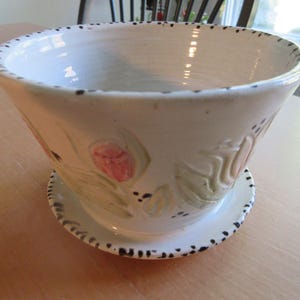 Maceta de cerámica azul marino de 8,9 x 14 cm, hecha a torno, de gres