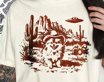 Camiseta Cowboy Dog Comfort Colors®, divertida camiseta de Pomerania con diseño de ovni, camiseta vintage con gráfico del oeste para hombre y mujer, regalo para papá y mamá canina