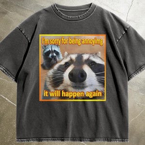 Funny Raccoon Meme T-Shirt - Sorry For Being Annoying Shirt - Sarcastic Animal Tee - Vintage Style Graphic Tee - Trash Panda Gift