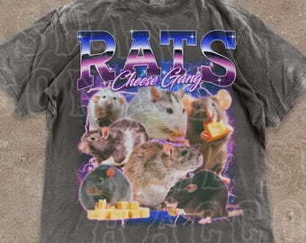 Camiseta divertida de rata, camiseta de la pandilla de ratas y queso, camiseta estética vintage de los 90 para hombres y mujeres, estética Weirdcore Y2K, regalo para amantes de los roedores