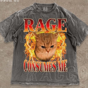 Funny Cat Meme Tee, Rage Consumes Me Edgy Shirt for Mens Womens, Angry Cat Graphic, Sarcastic Kitten Tee, Ironic Cursed Cat Humor Tee Gift