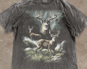Retro Deer T-Shirt, Vintage Hunting Graphic Tee for Men Women, Oversized Comfort Colors® Shirt, Wildlife Outdoorsman Gift