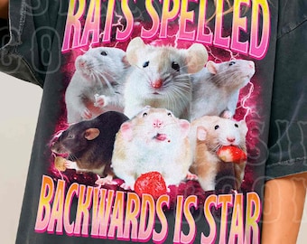 Camiseta divertida de rata, "Ratas" (deletreado al revés) es estrella, camiseta vintage de meme para hombres y mujeres, camiseta con gráficos de Weirdcore, regalo humorístico de la generación Z