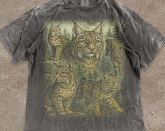 Vintage Lynx Faded T-shirt, 90s Bobcat Graphic Tee, Retro Wildlife T-shirt, Grunge Aesthetic, Forestcore Animal Top, Nature Lover Gift