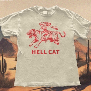 ヴィンテージ カウガール ヘルキャット Tシャツ - レトロ カウガール ウエスタンシャツ - 美的Tシャツ - タイガーシャツ - おもしろトレンディシャツ - 彼女や彼へのギフト