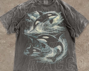 Retro 90s Killer Whale Orca Shirt for Men Women Comfort Colors® Washed Tee
