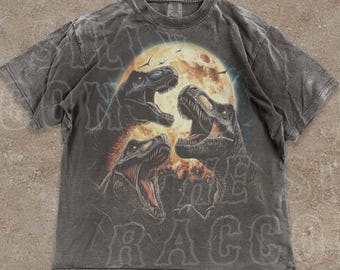 Vintage Jurassic Dinosaur Tshirt, Trex Moon Graphic Tee, Retro 90s