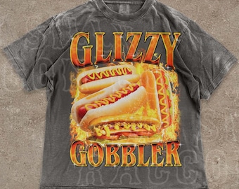 Glizzy Gobbler Faded Shirt, Funny Meme Tee for Men Women, Vintage Hot Dog T-Shirt, Weirdcore Gen Z Top, Funny Foodie Gift for Him