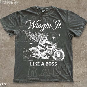 Vintage Motorcycle Graphic Tee for Men Women Wingin It Like a Boss