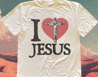 I Love Jesus T-shirt, Vintage Christian Tee for Men Women,  Retro Faith Graphic Tee, Easter Spiritual Top, Religious Gift for Him Her