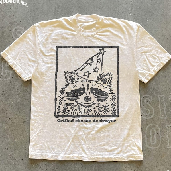 Vintage Raccoon Shirt, Funny Grilled Cheese Destroyer Tee for Men Women, Party Animal T-shirt, Silly Graphic T-shirt, Gift for Her Him