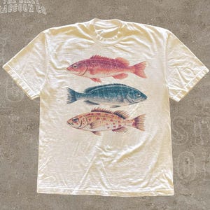 Chemise poisson vintage, cadeau pour amoureux de la nature, t-shirt de pêche rétro pour homme femme, t-shirt de biologie marine pour l'extérieur, haut couleur confort rétro Sea Life