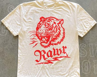 Vintage Roaring Tiger Graphic T-Shirt | Retro Wild Animal Tee | Old School Tattoo Style | 90s Grunge Aesthetic Shirt | Comfort Colors Unisex