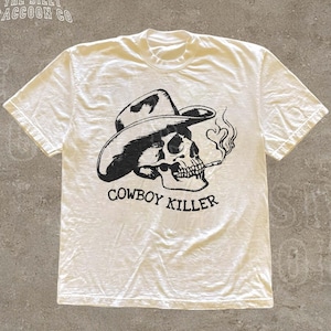 Cowboy Skull Comfort Colors® Shirt, Western Gothic Tee, Outlaw Aesthetic Graphic Tee, Skeleton tattoo Art Shirt, Grunge Smoker Skull T-Shirt