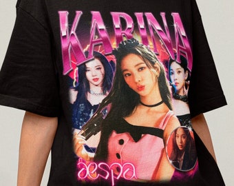 Aespa Karina Retro Bootleg Tee - Chemise Aespa - T-shirt Kpop - Kpop Merch - Cadeau Kpop pour elle ou lui - Chemise Aespa Karina